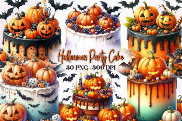 Download Halloween Party Cake Watercolor Clipart - Halloween party Collection