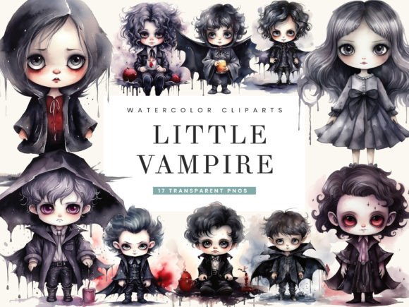 Download Watercolor Little Vampire Clipart Bundle - Vampire clipart Collection