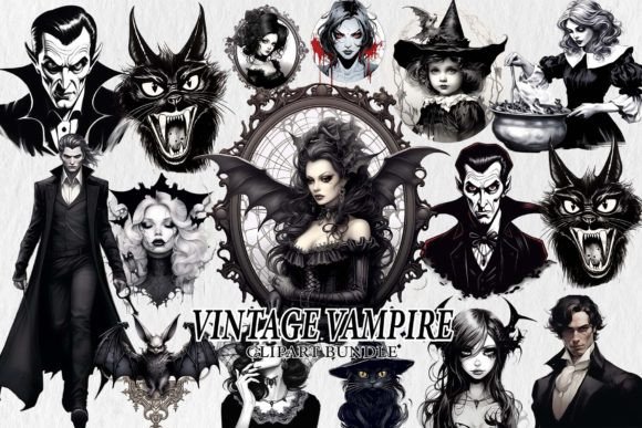 Download Vintage Vampire Clipart Design Bundle - Vampire clipart Collection